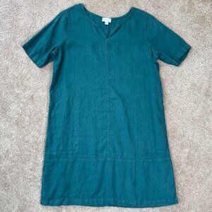 J. Jill Dress Womens M Petite Teal Pure Jill Garment Dyed 100% Linen Tunic Artsy